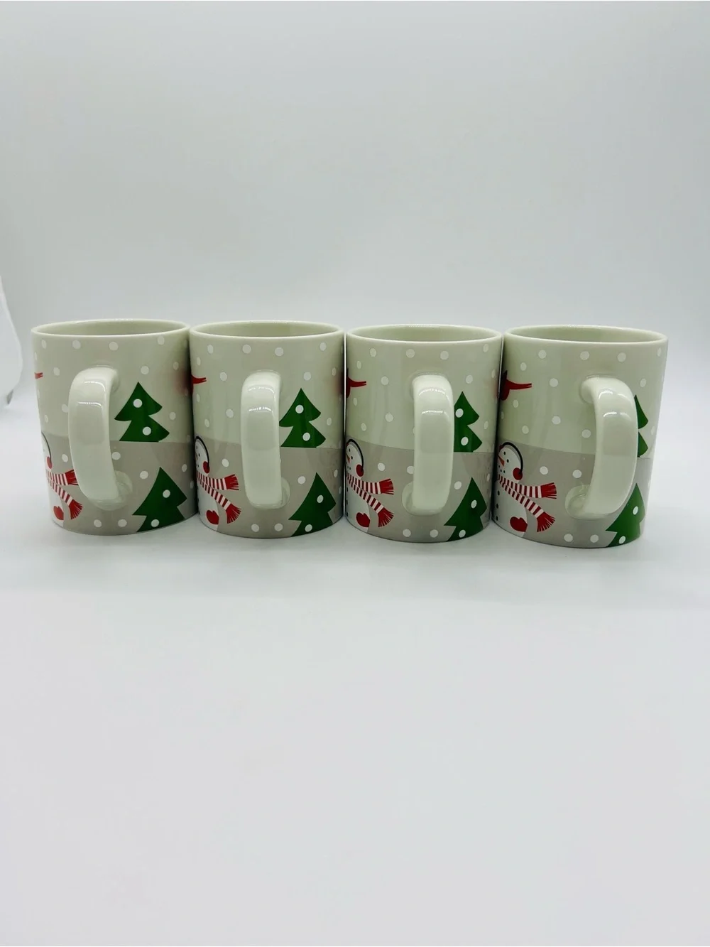 Crate&Barrel Sage Green Snowman Mug Set of 4 with Red Accents